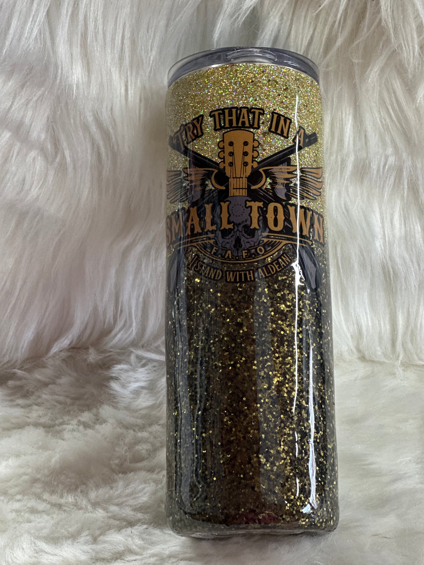 #45 20oz try that in a small town glitter tumbler