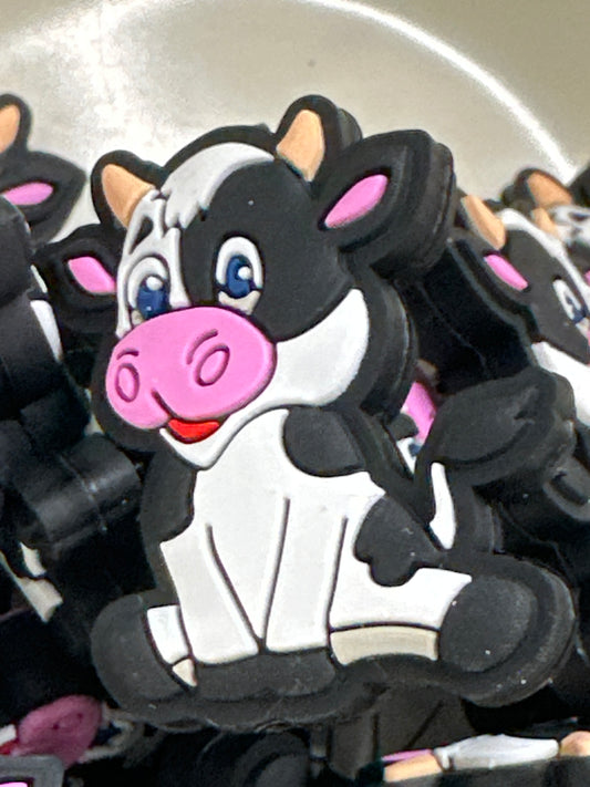 #511 black and white cow silicone focal beads
