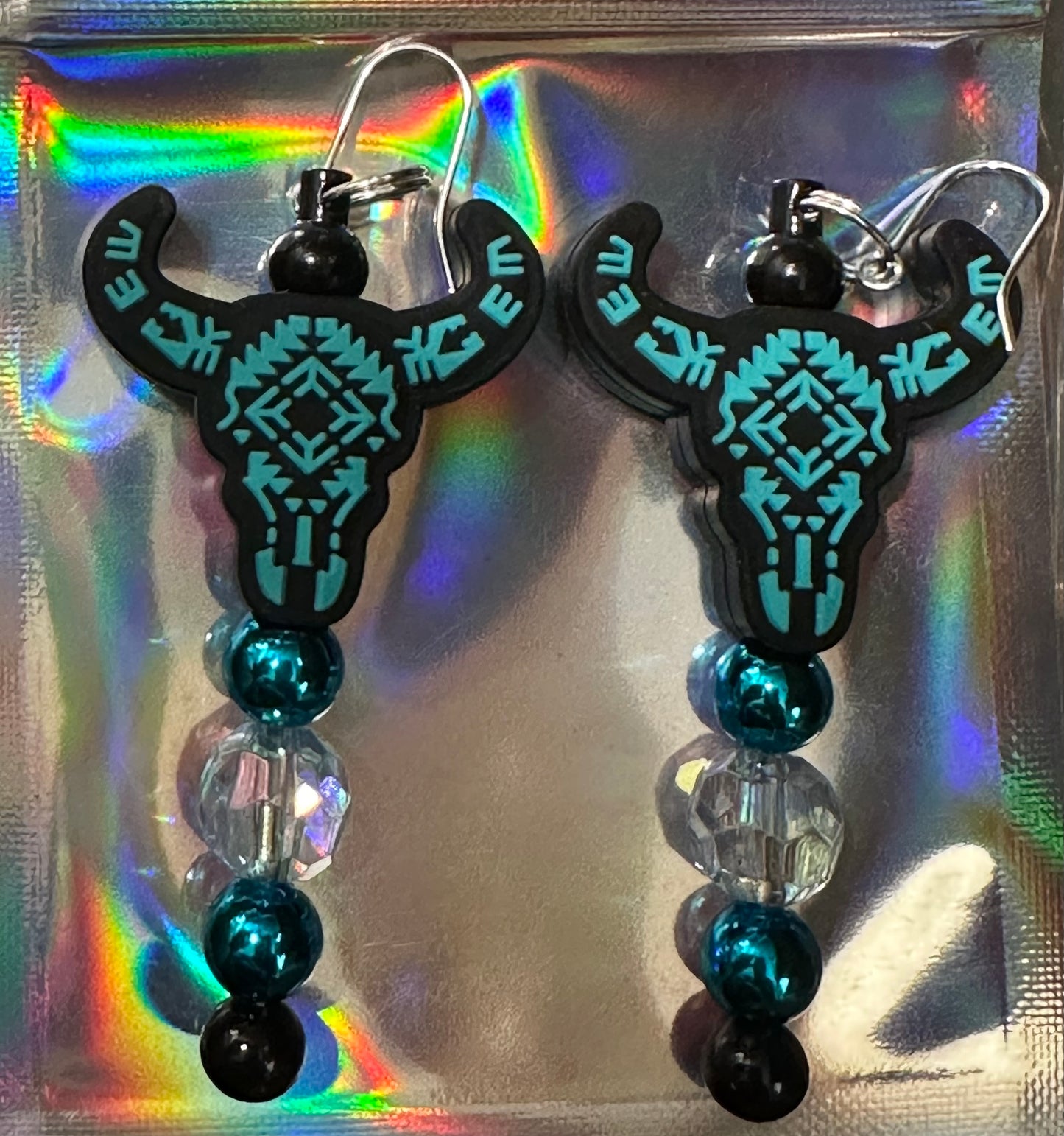 #1 RTS turquoise cow scull beaded earring set