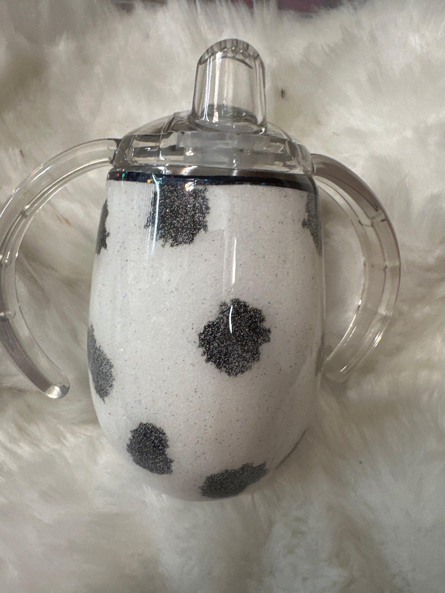 #4 White cow print 8 ounce sippy cup