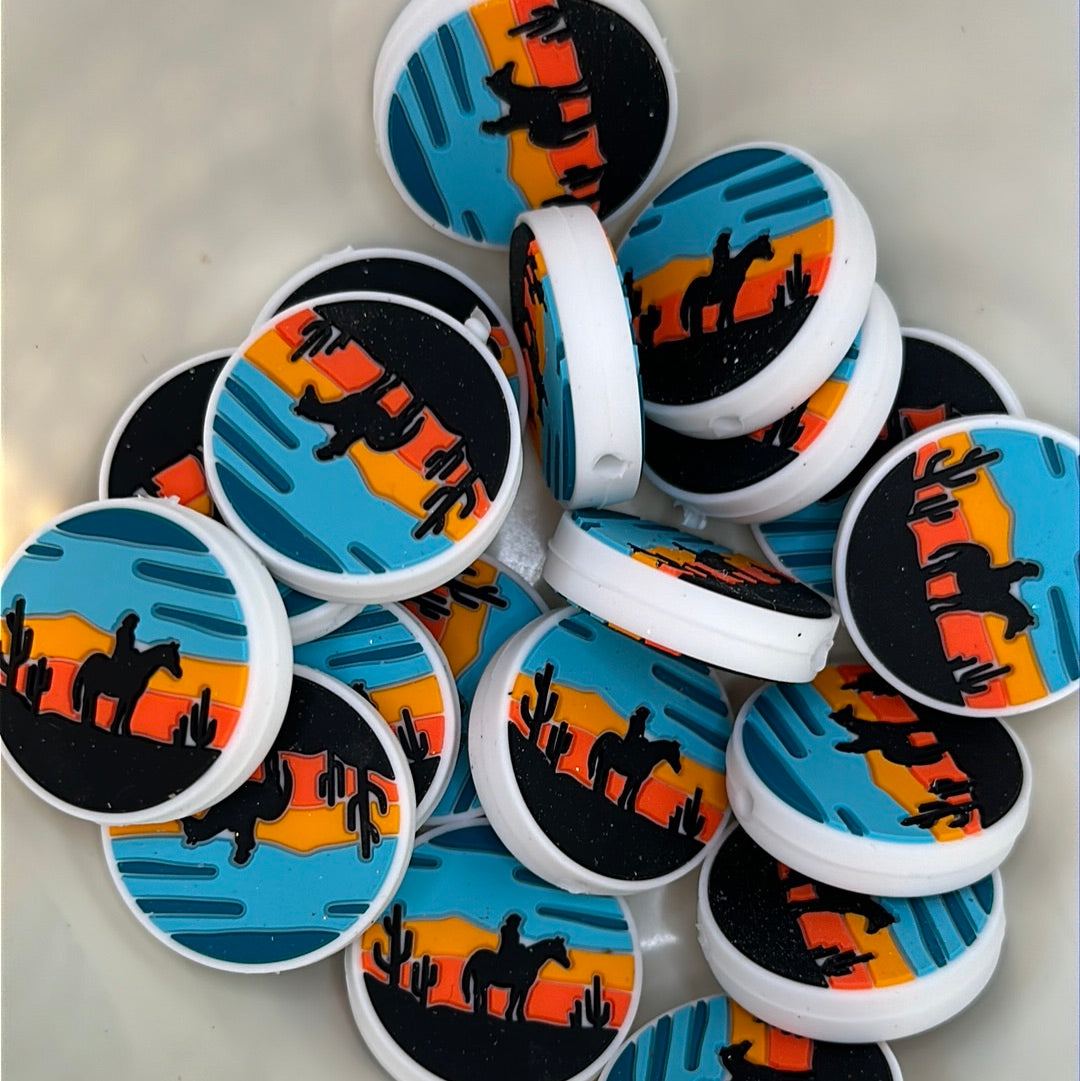 #312 sunset and horse rider silicone focal beads