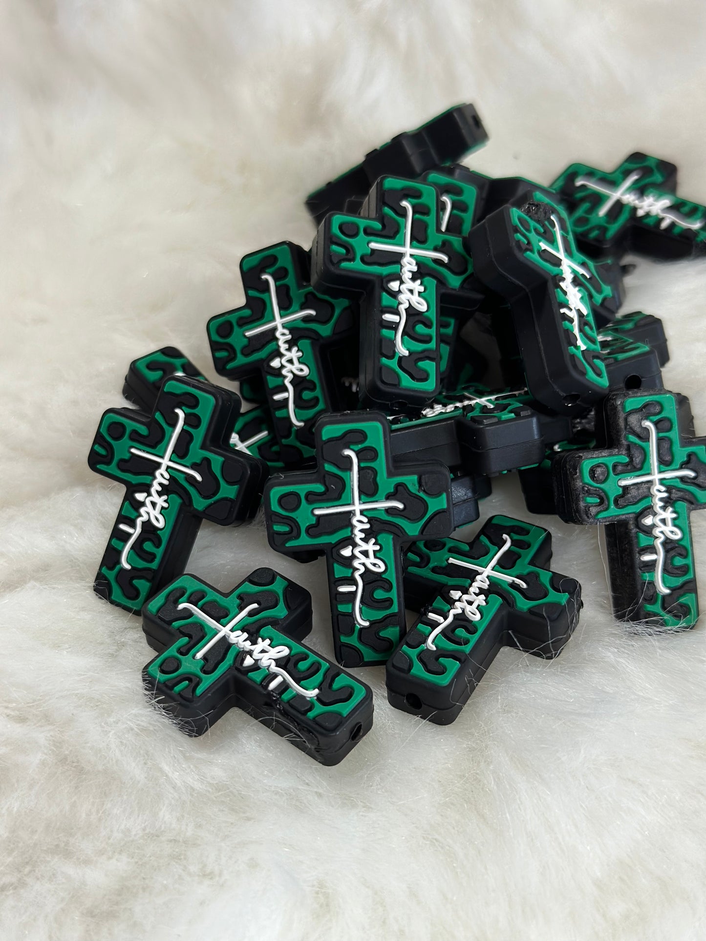 #208 Faith cross silicone focal beads