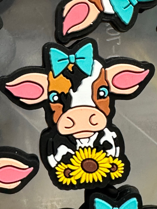 #406 cow with bow and sunflowers