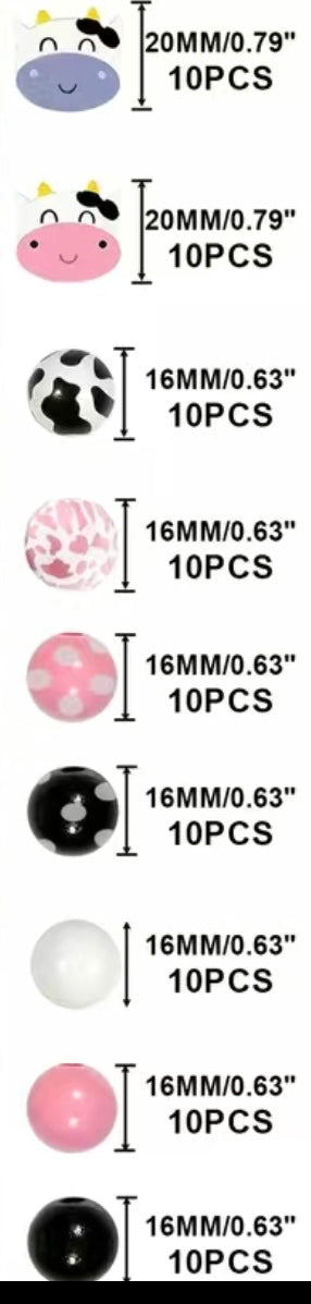 Cow print wooden bead set