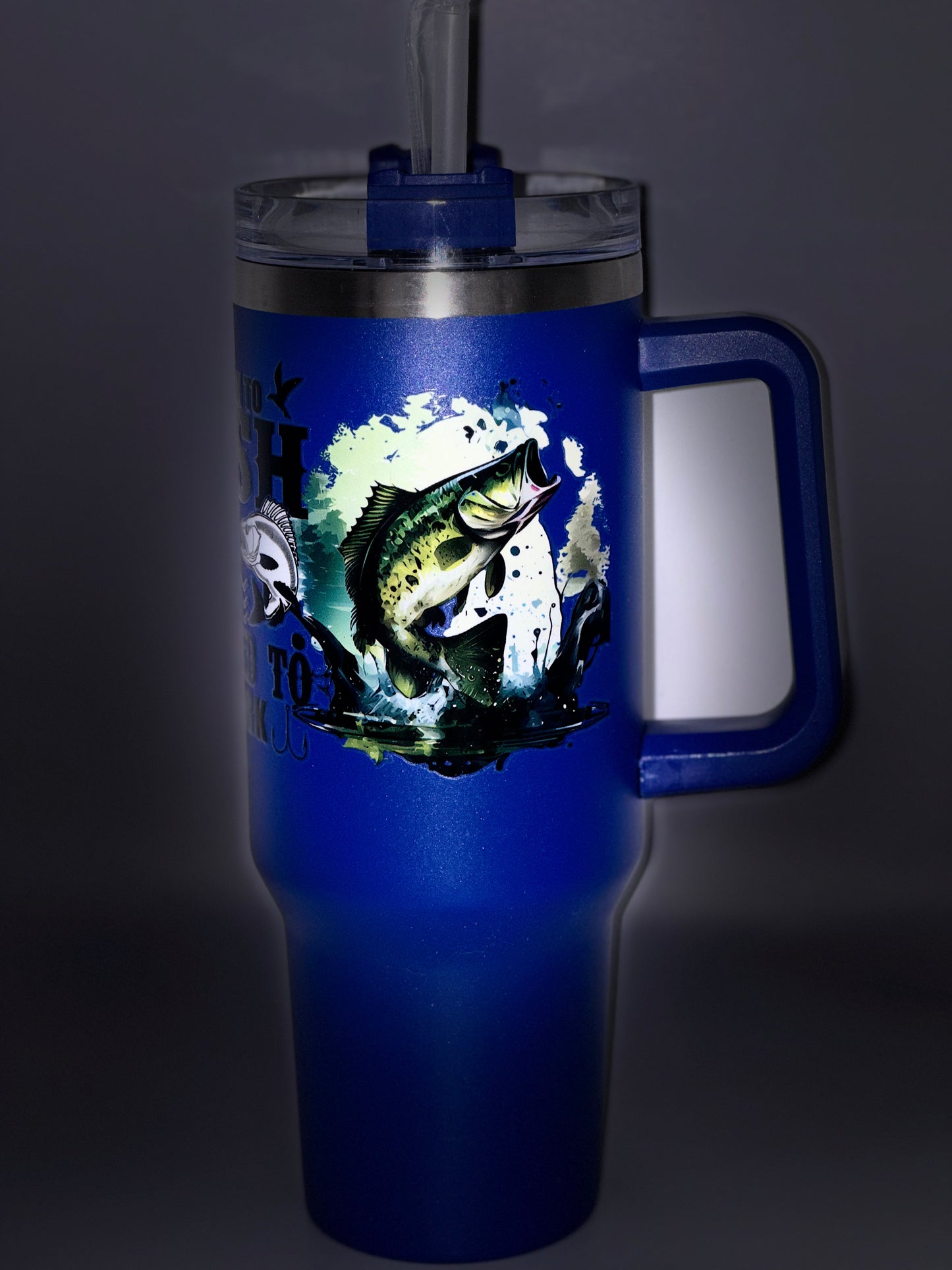 40oz blue fishing tumbler with handle