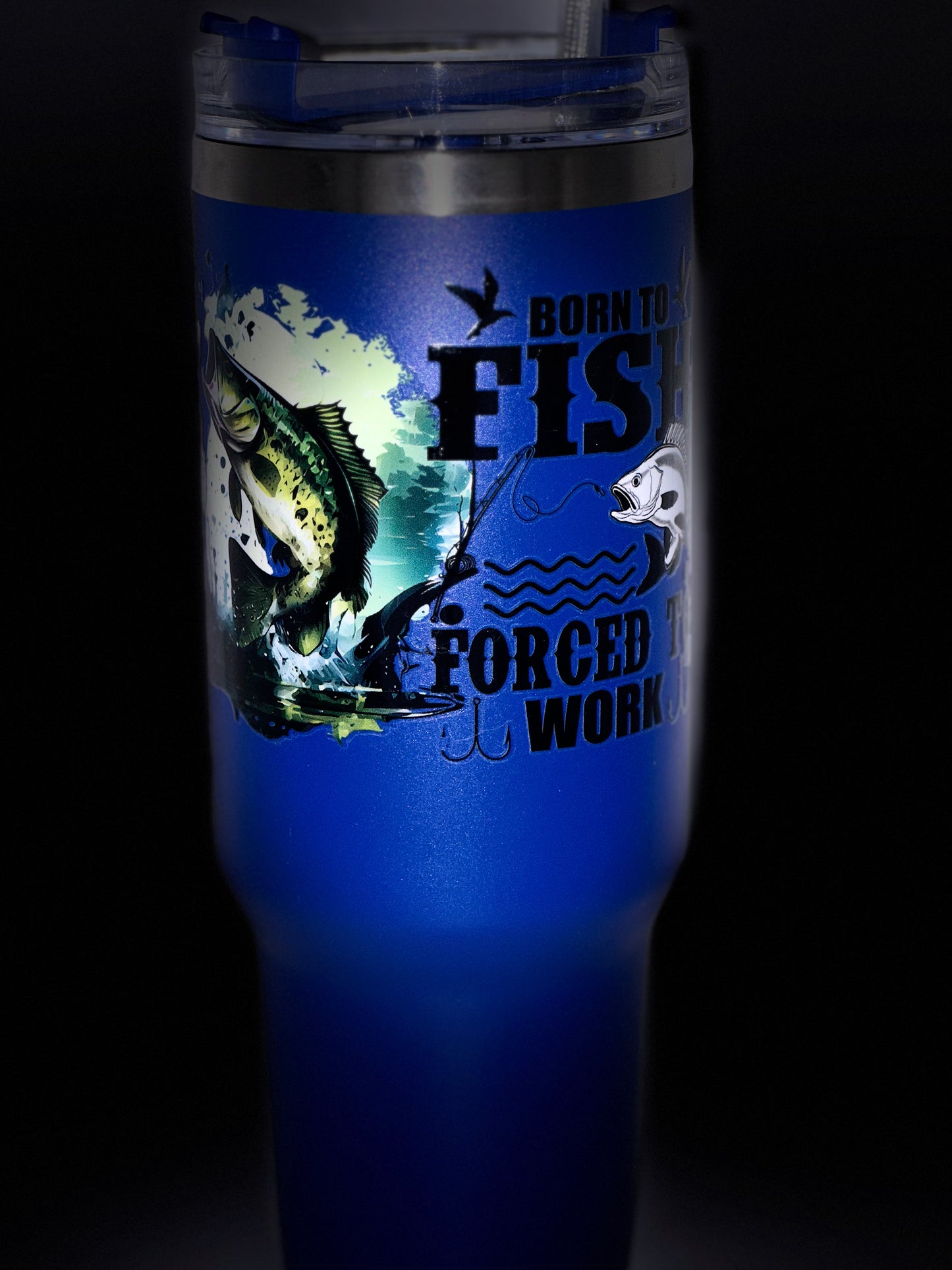 40oz blue fishing tumbler with handle