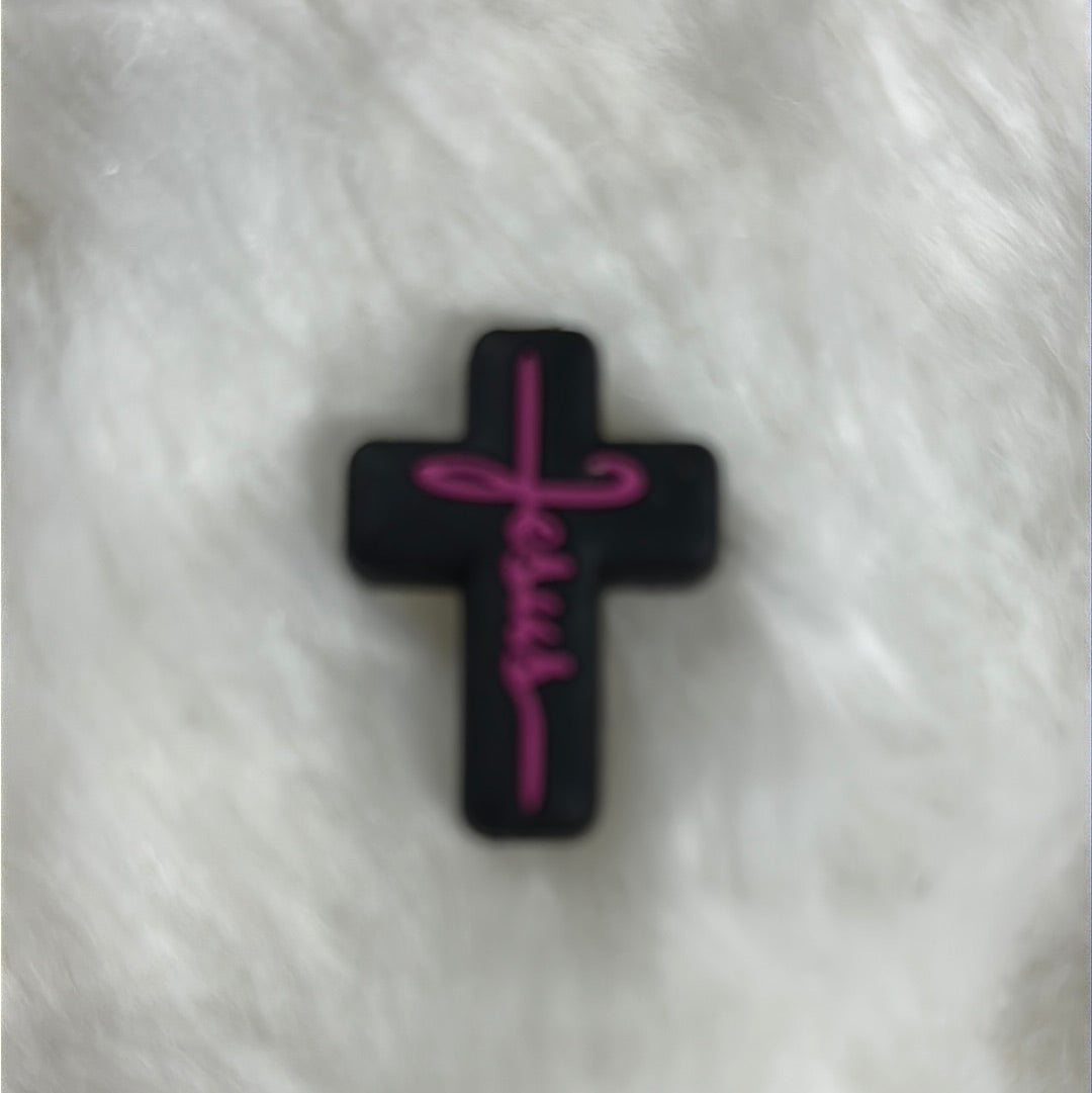 #249 Jesus cross silicone focal beads