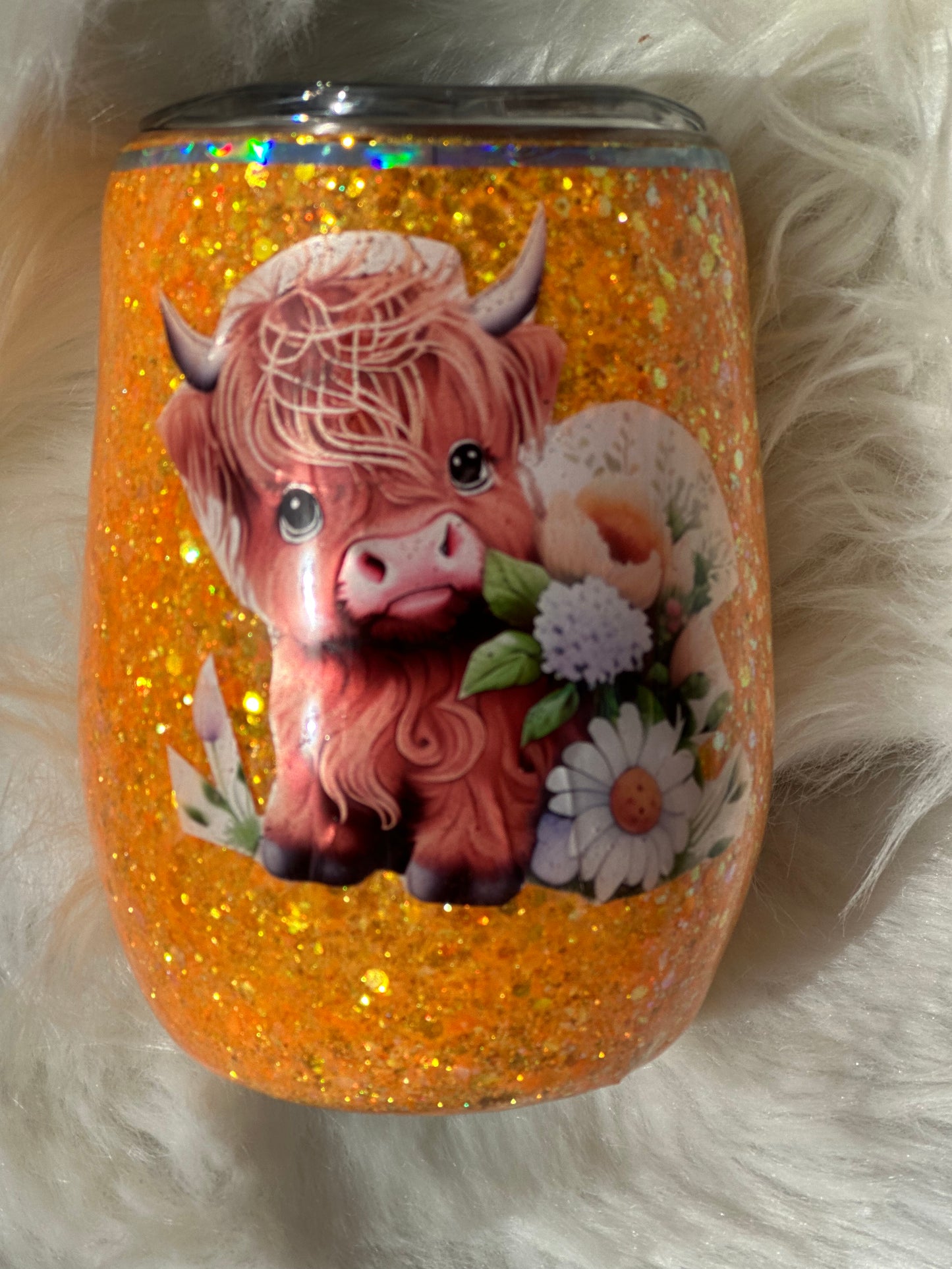 #6 Orange glitter cow wine cup