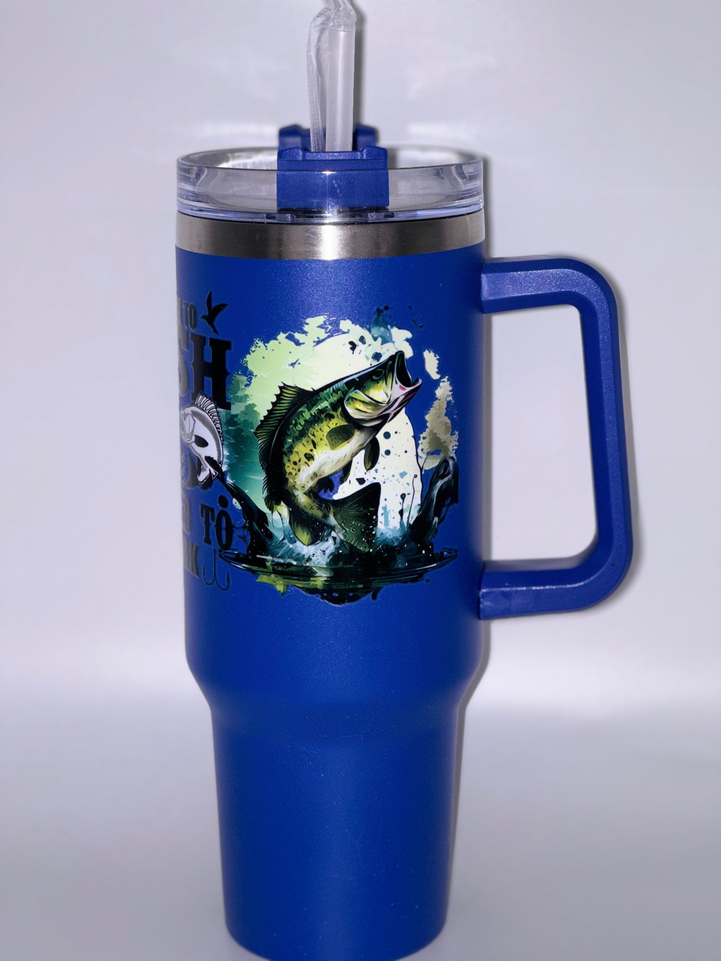 40oz blue fishing tumbler with handle
