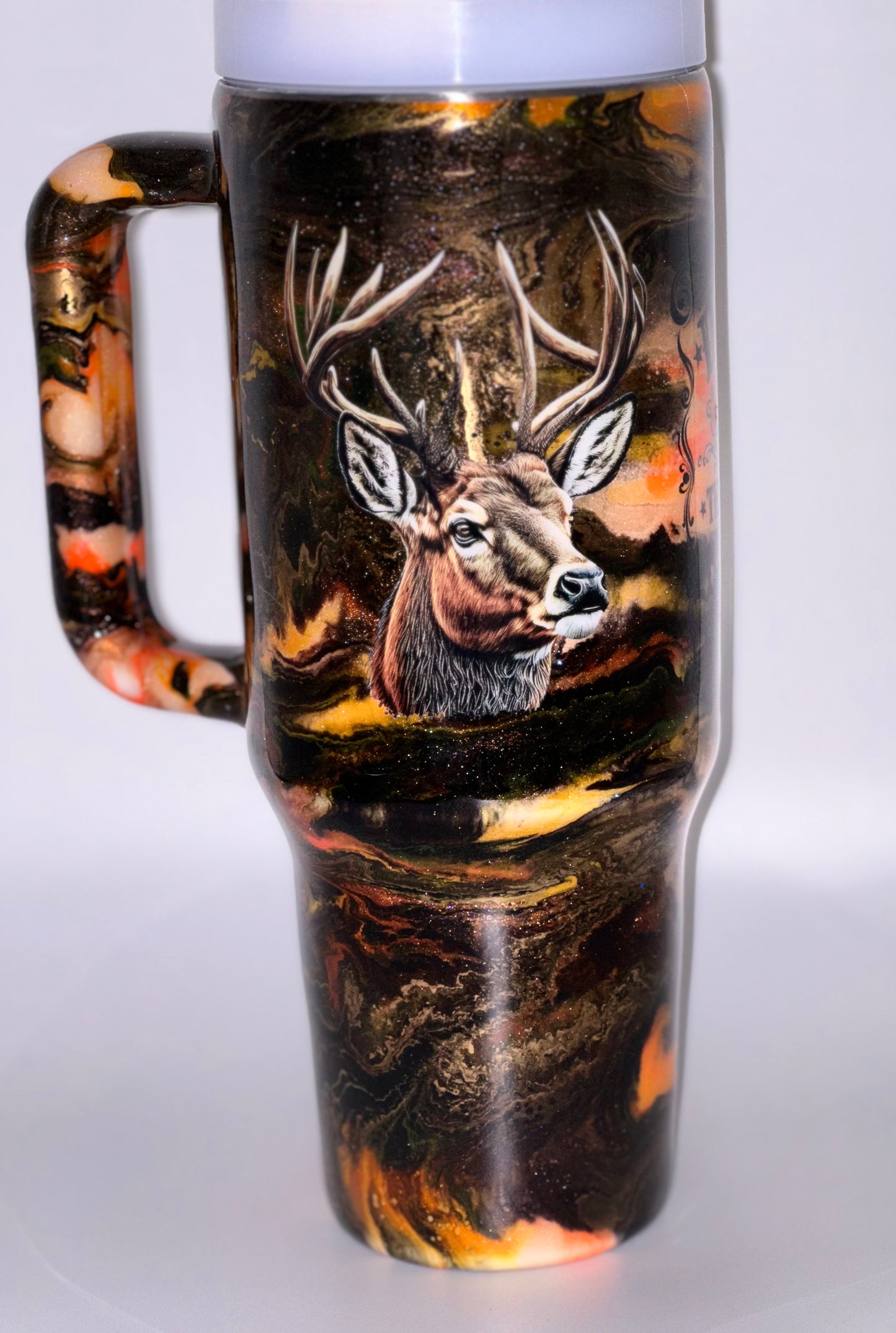 40oz with handle orange and black alc ink
