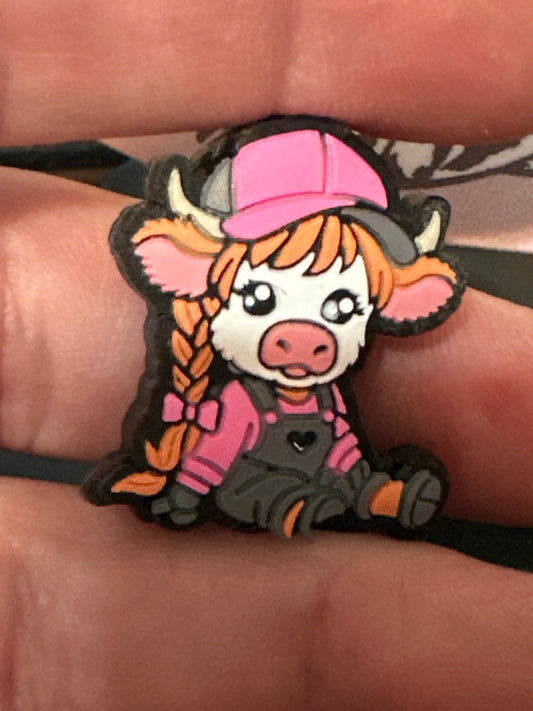 #471 cow with braids silicone focal beads