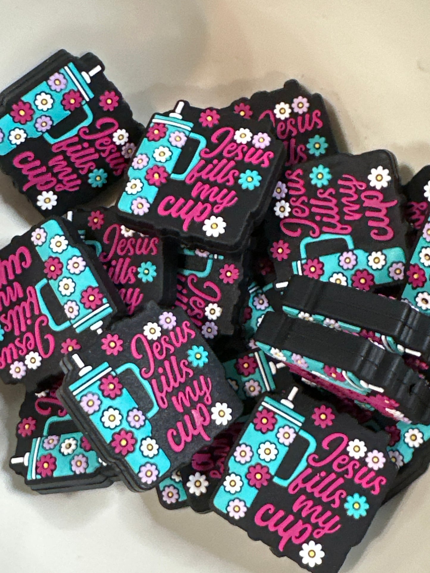 #501 Jesus fills my cup silicone focal beads