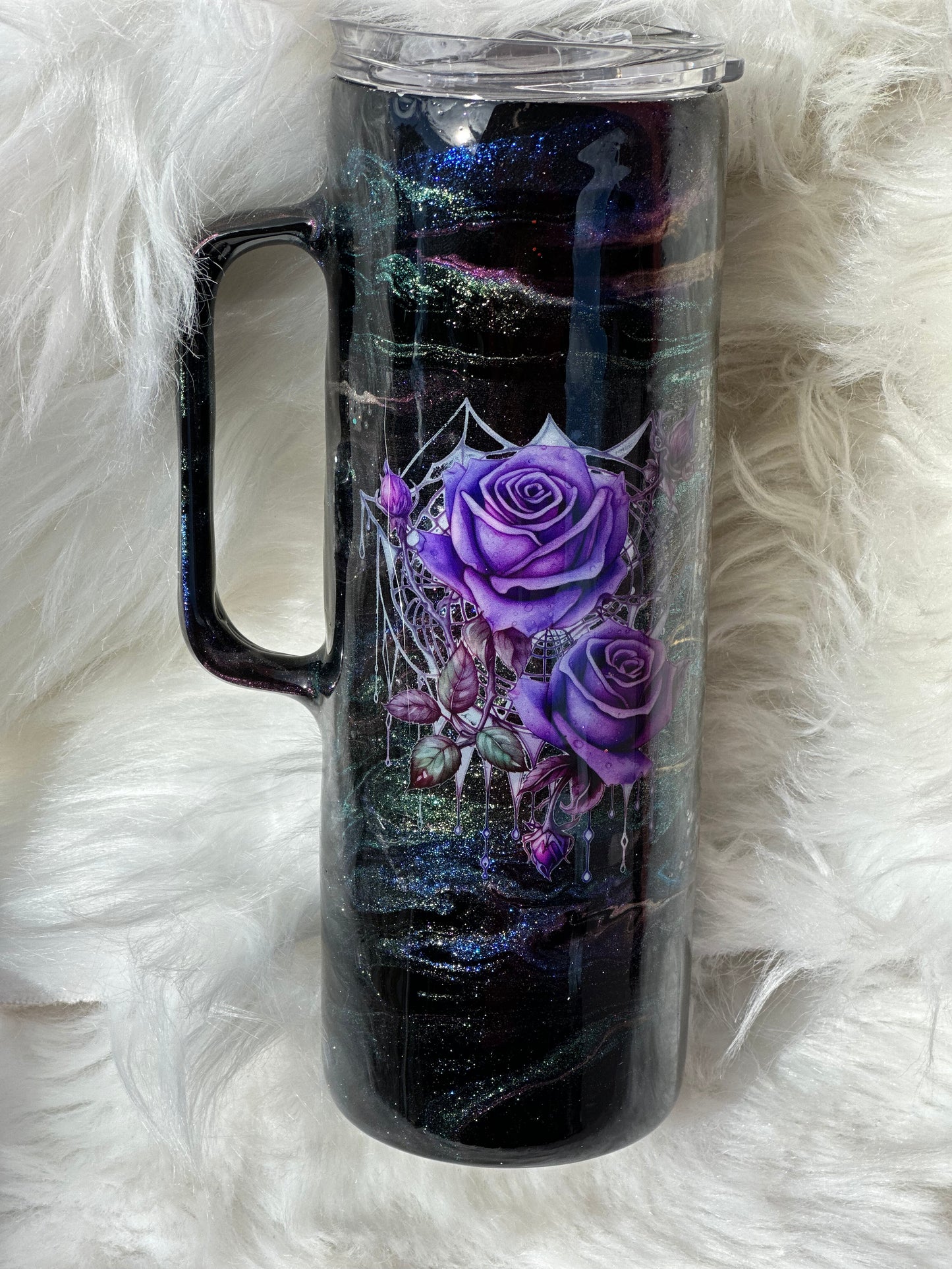 #8 20oz with handle Purple flower alc ink