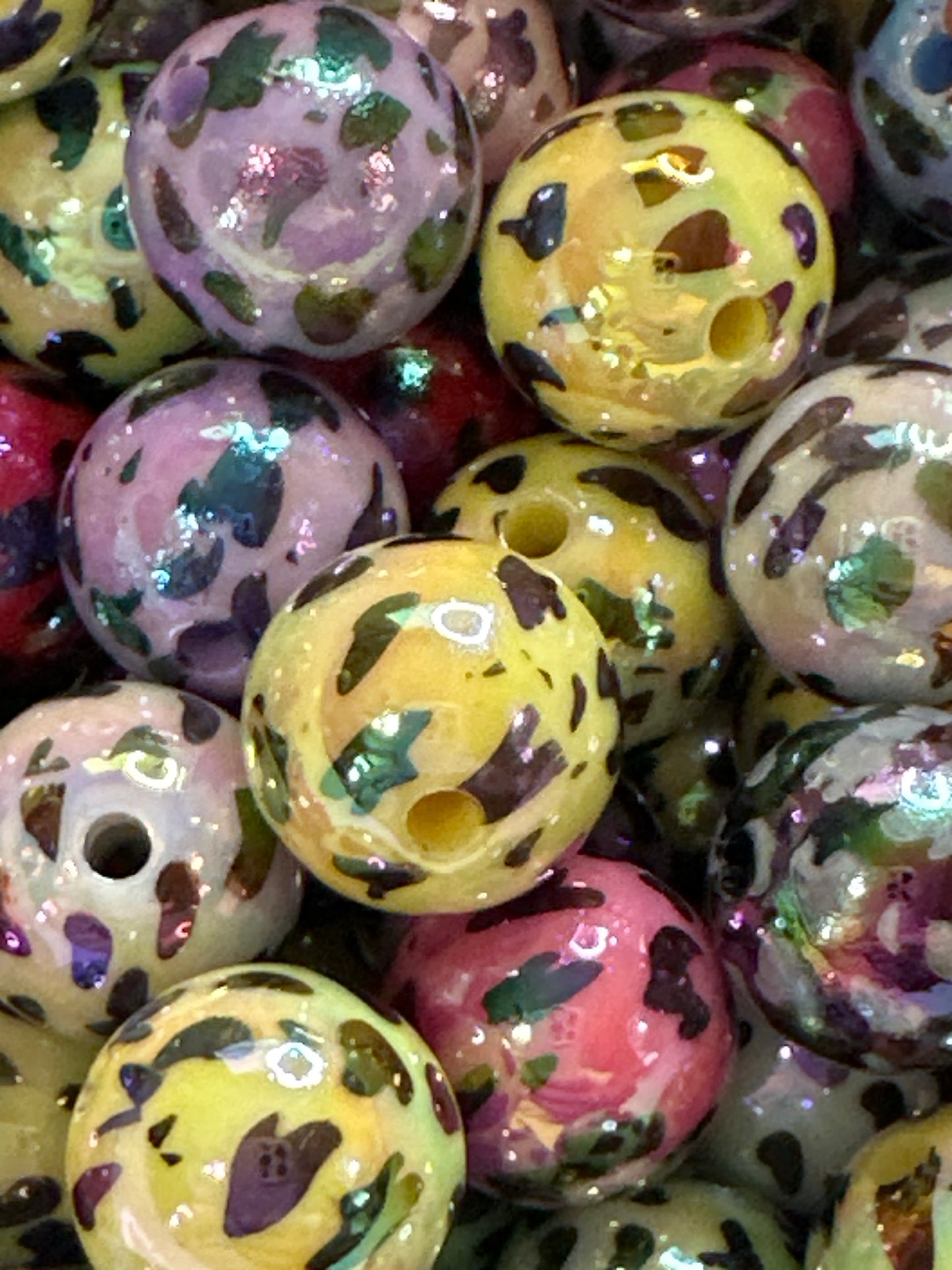 #1 16mm Cow Print Acrylic Beads, AB Coated.