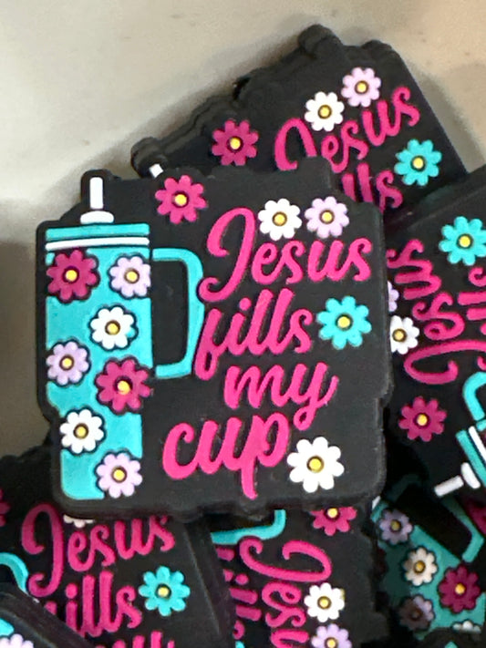 #501 Jesus fills my cup silicone focal beads