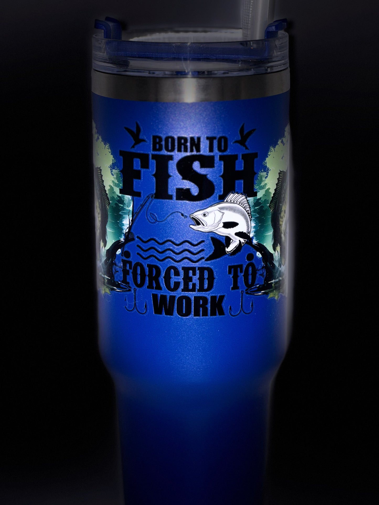 40oz blue fishing tumbler with handle