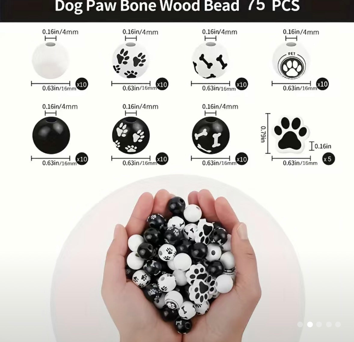 Dog pattern wooden bead set