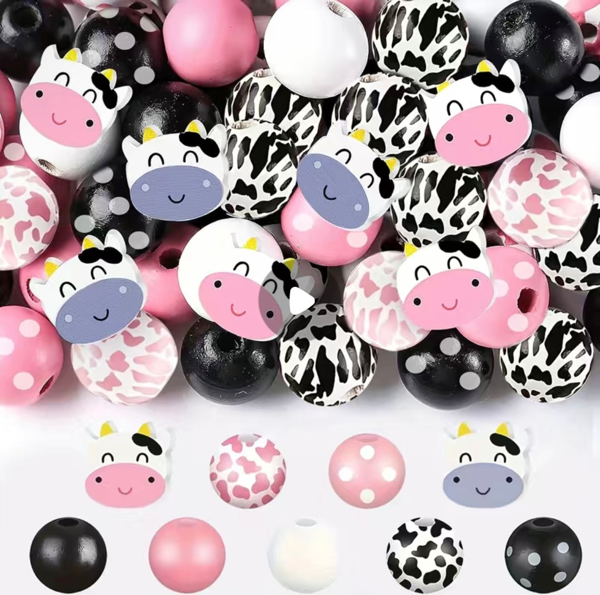 Cow print wooden bead set