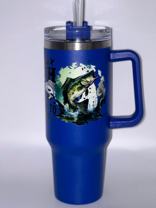 40oz blue fishing tumbler with handle