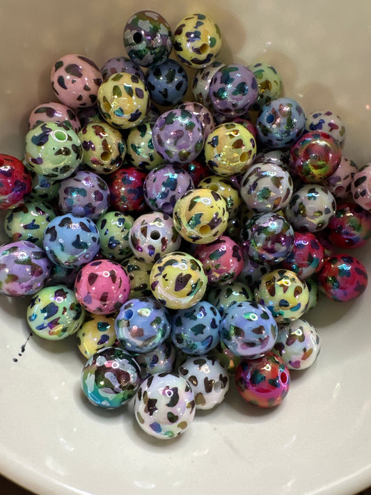 #1 16mm Cow Print Acrylic Beads, AB Coated.