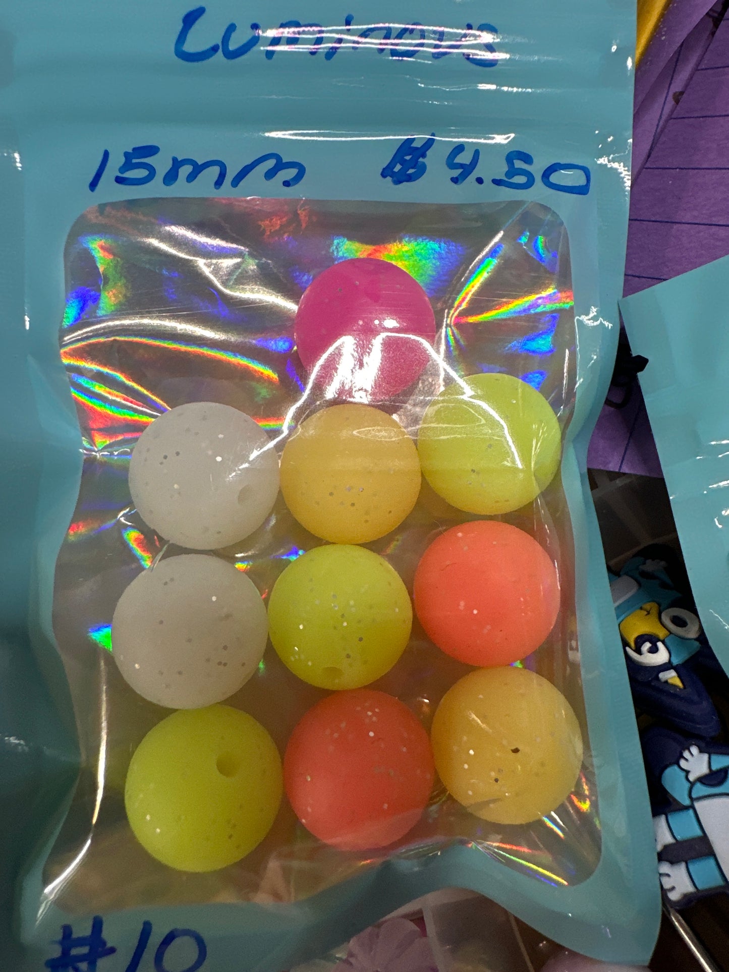 #10 15mm glow in the dark luminous silicone beads