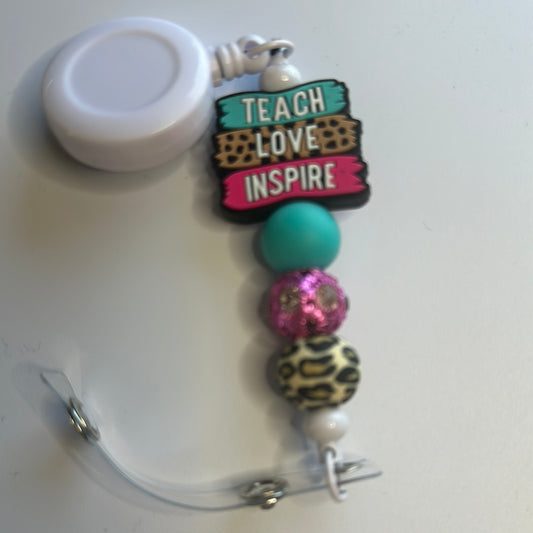 Teach love inspire silicone beaded badge reel