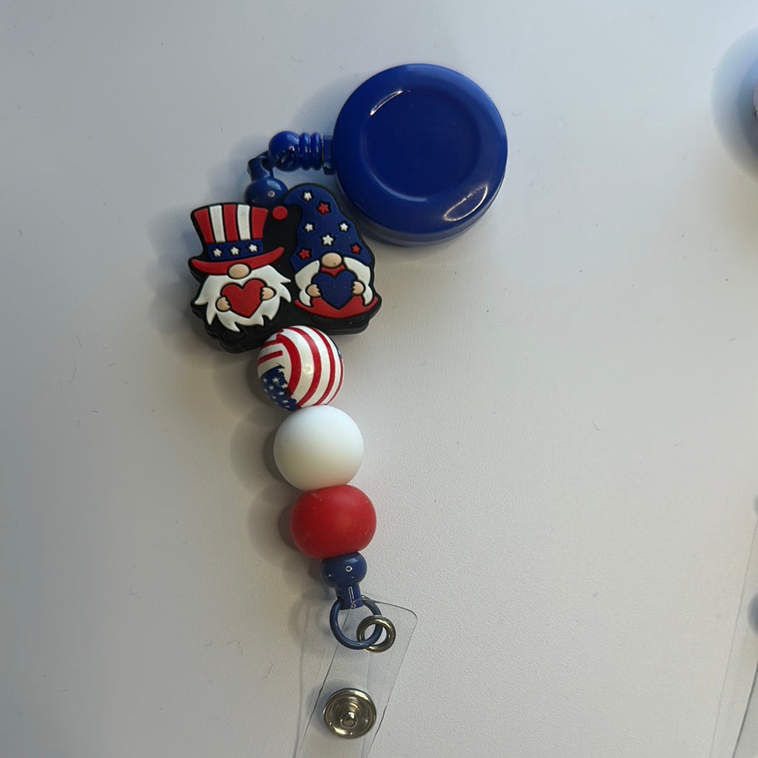 Gnome couple silicone beaded badge reel