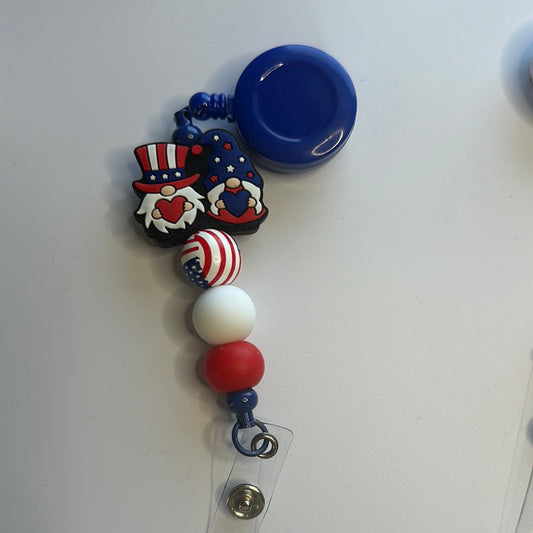 Gnome couple silicone beaded badge reel