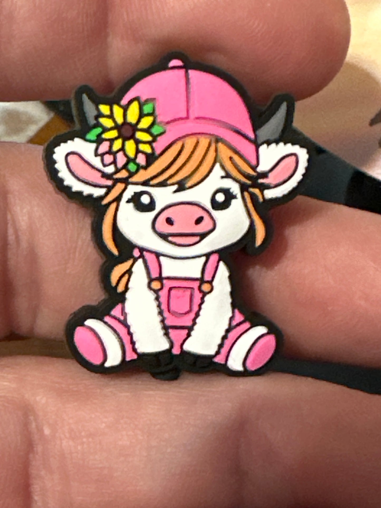 #473 cow with sunflower on hat silicone focal beads