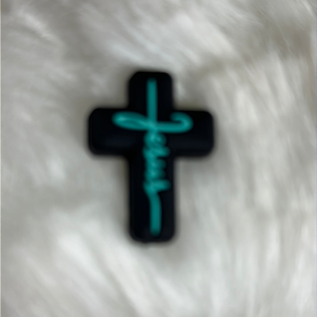 #249 Jesus cross silicone focal beads