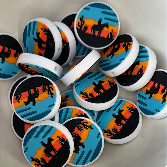 #312 sunset and horse rider silicone focal beads