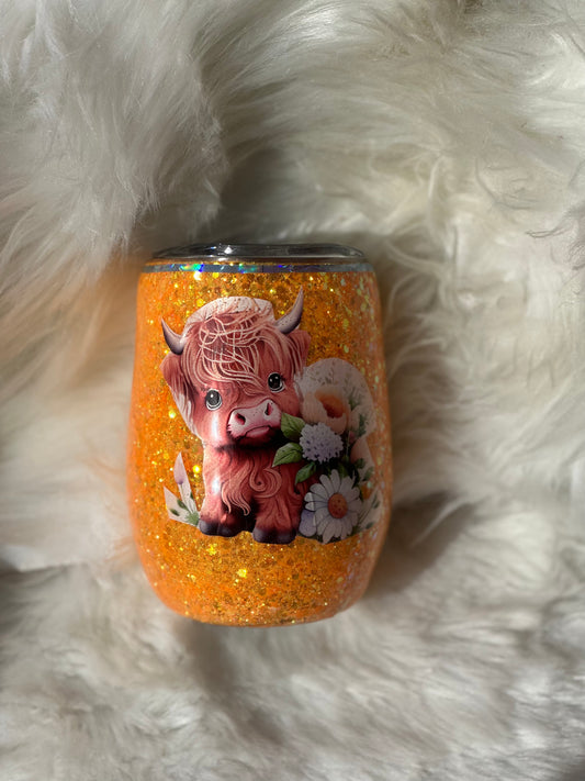 #6 Orange glitter cow wine cup
