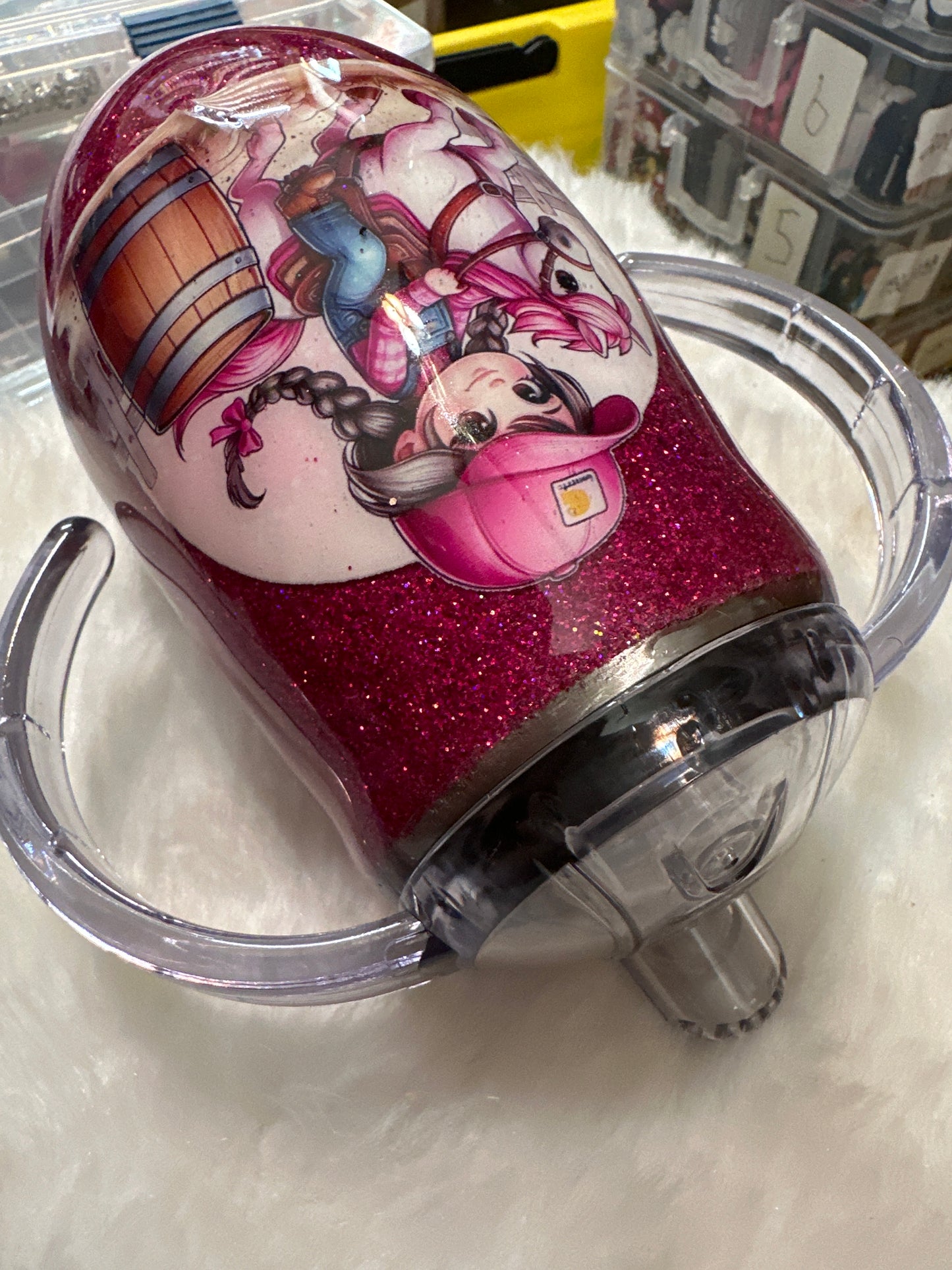 #6 Little barrel racing cowgirl, 14 ounce trainer sippy cup ￼