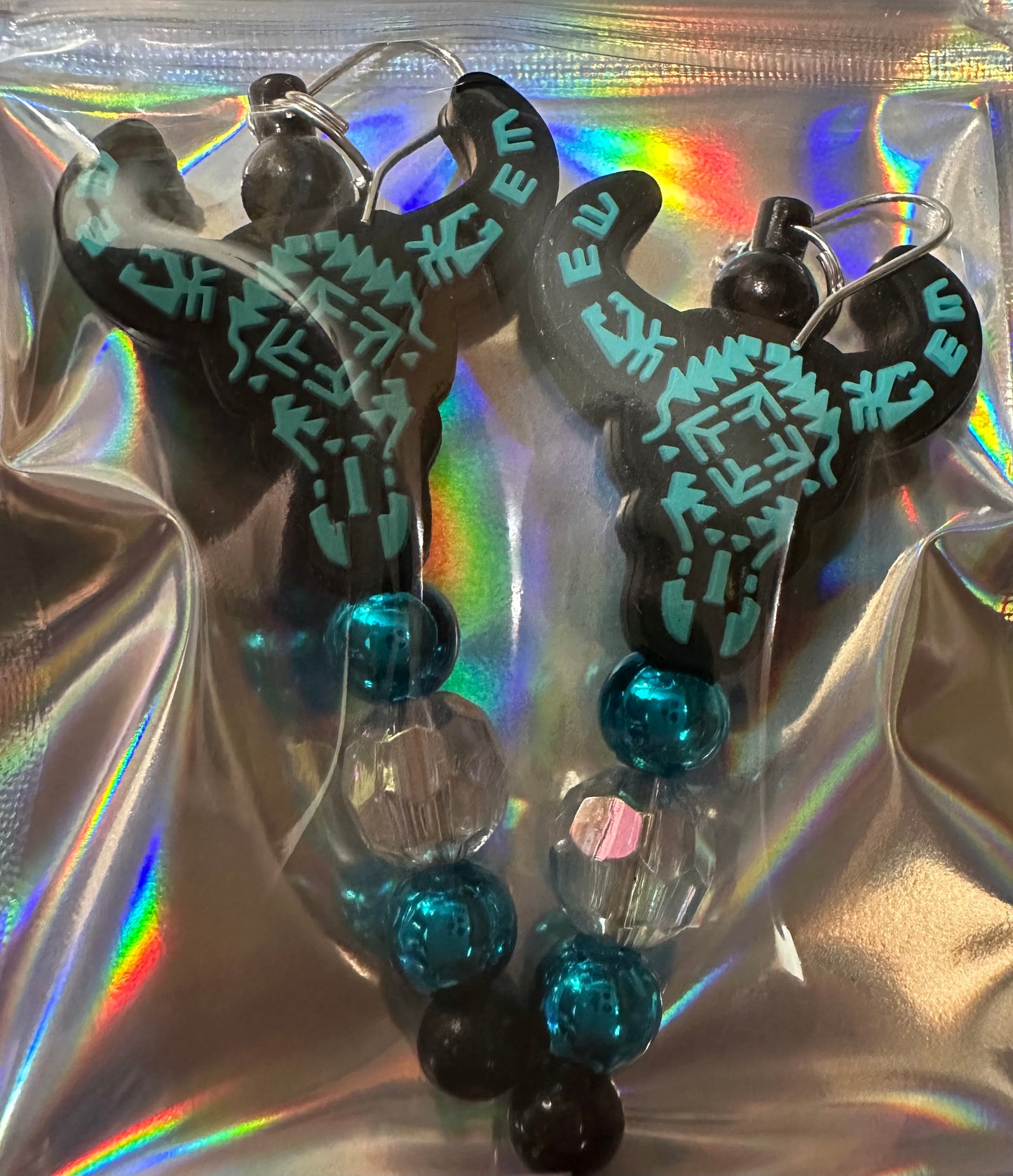#1 RTS turquoise cow scull beaded earring set