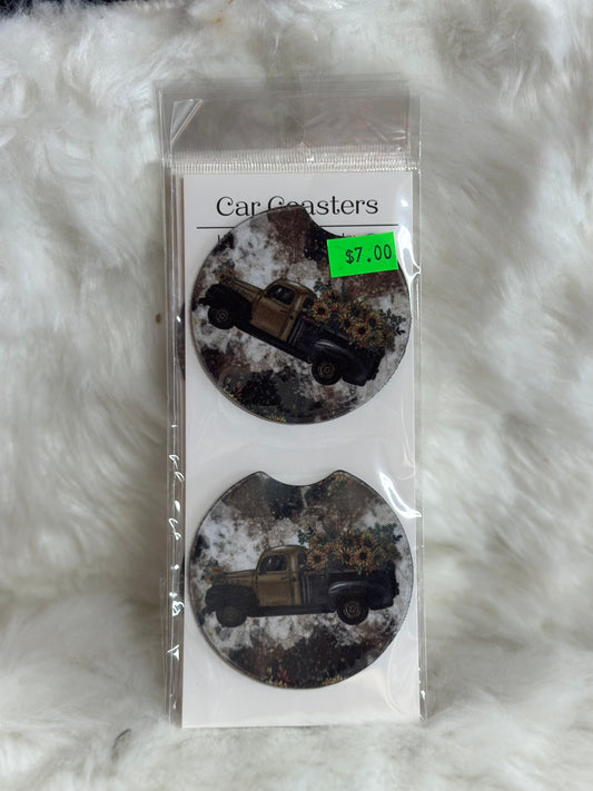 Green truck with flowers car coaster set