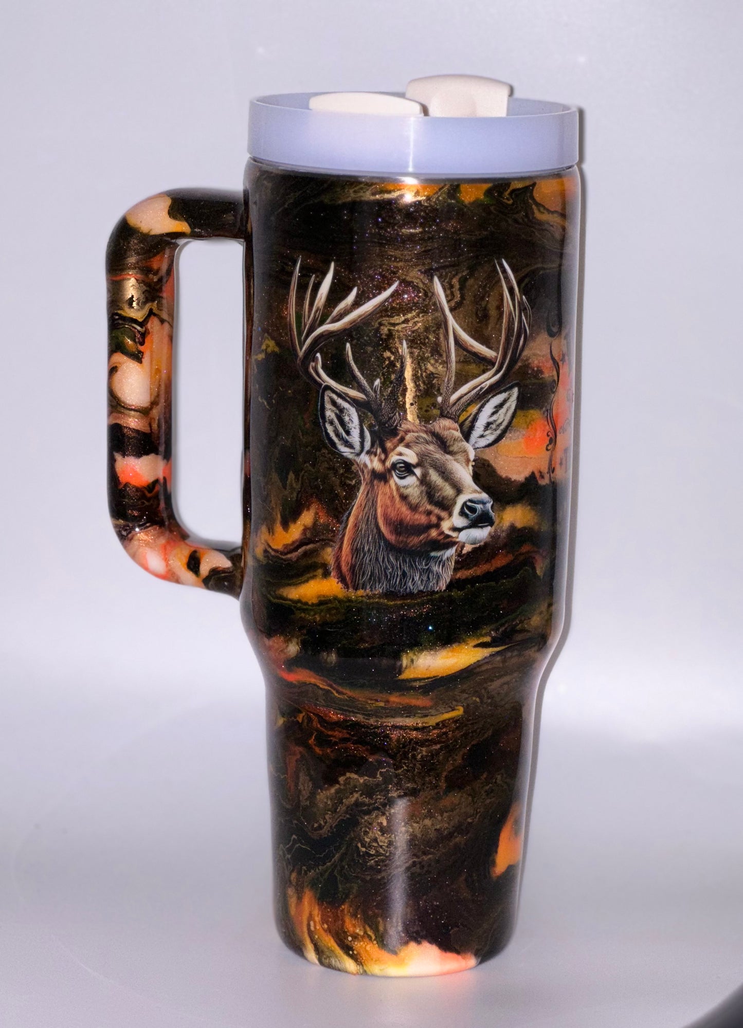40oz with handle orange and black alc ink