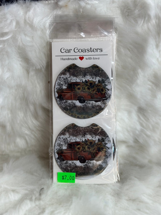 truck with flowers car coaster set