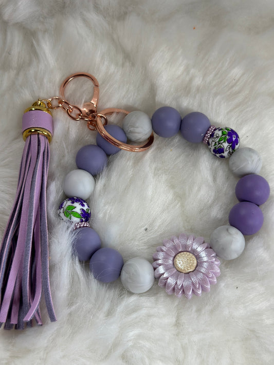 Purple flower keychain wristlet