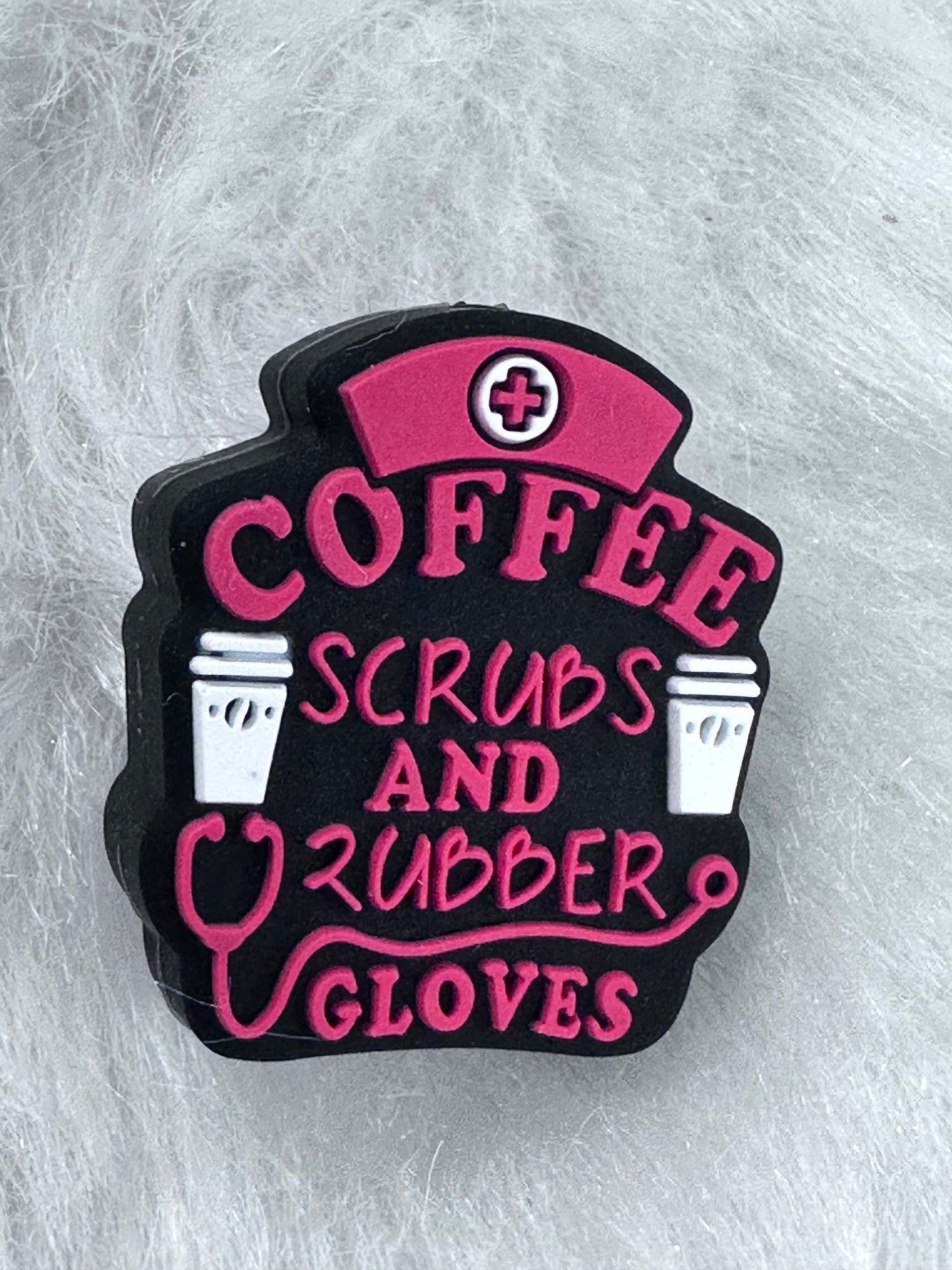 #147 Coffee scrubs and rubber gloves silicone focal beads