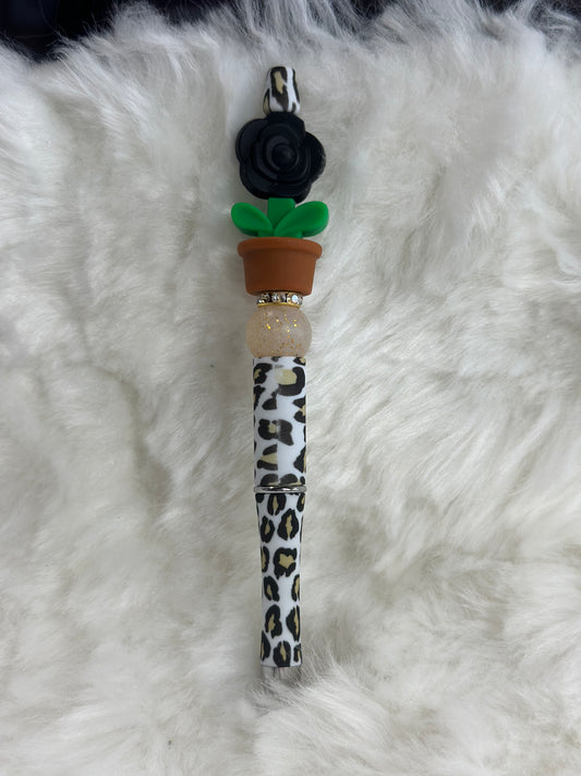 brown flower beaded pen