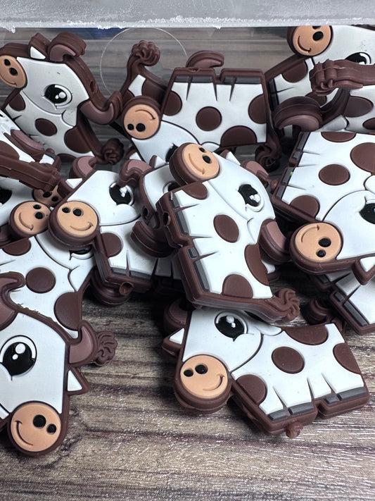 #44 Brown and white cow silicone focal beads