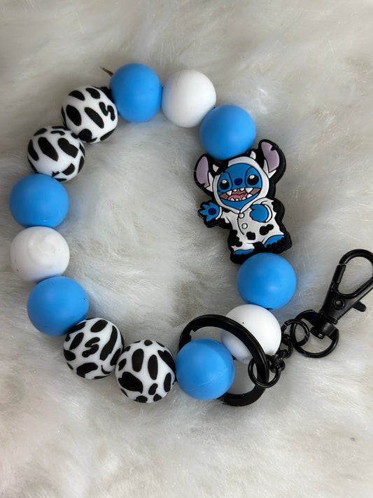 Blue cow monster keychain wristlets