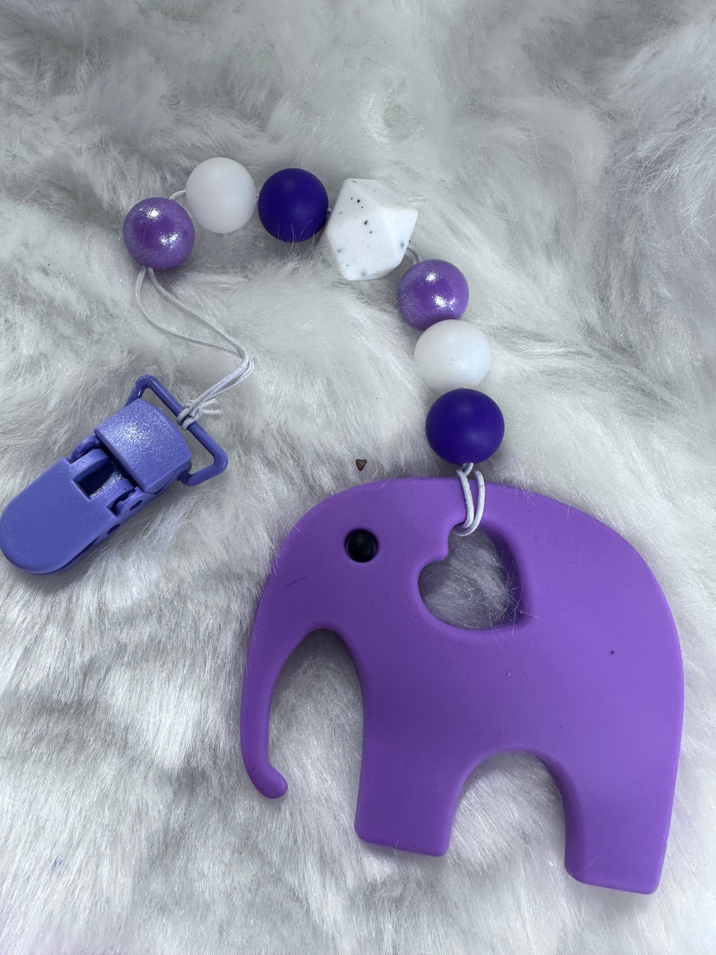 Purple elephant teether with clip
